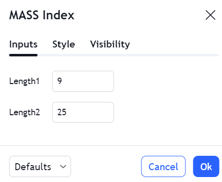 Mass Index Indicator Settings